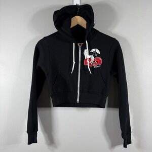 Badwood Cropped Zip Up Hoodie Black Size XS